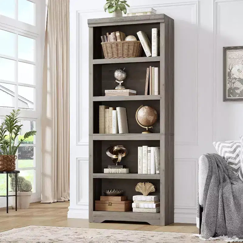 Libreria Aperta Nera/Grigia con Ripiani Regolabili – 3, 5 o 6 Livelli, 60 cm di Larghezza, Montaggio da 1 Persona