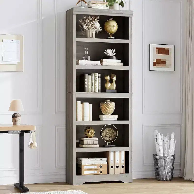 Libreria Aperta Nera/Grigia con Ripiani Regolabili – 3, 5 o 6 Livelli, 60 cm di Larghezza, Montaggio da 1 Persona