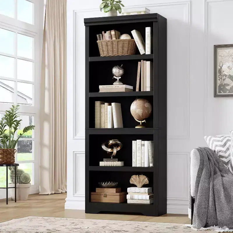 Libreria Aperta Nera/Grigia con Ripiani Regolabili – 3, 5 o 6 Livelli, 60 cm di Larghezza, Montaggio da 1 Persona