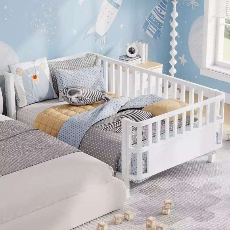 Letto a piattaforma singolo in metallo per bambini con sponde rimovibili – Nero / Bianco, 1 bambino
