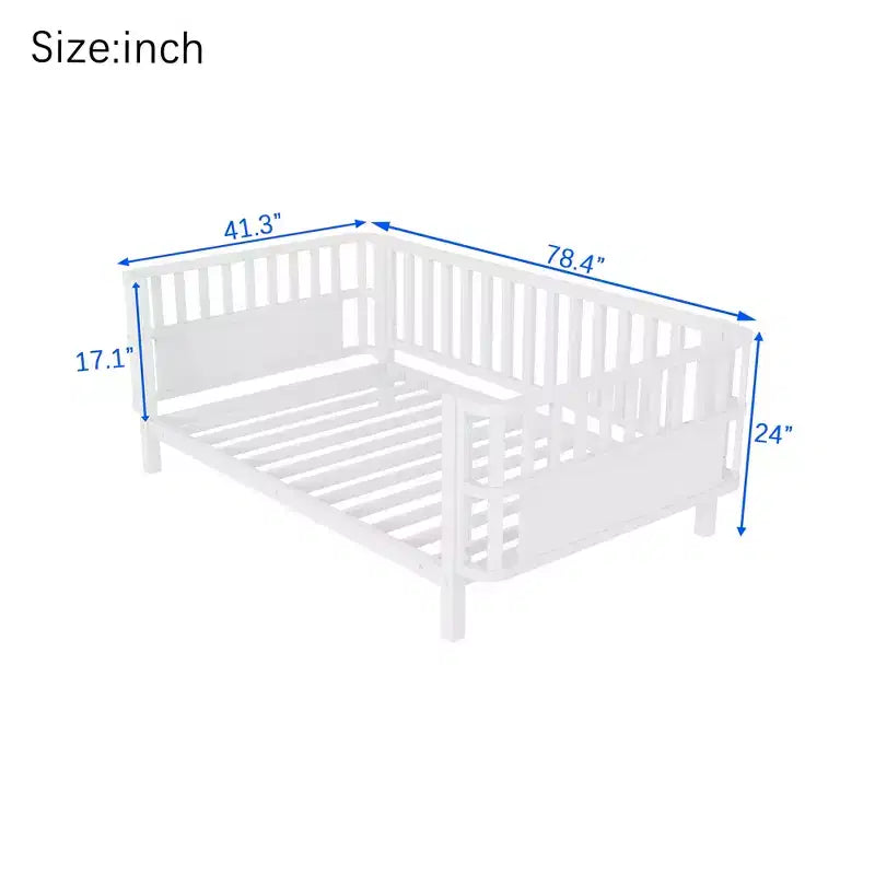 Letto a piattaforma singolo in metallo per bambini con sponde rimovibili – Nero / Bianco, 1 bambino