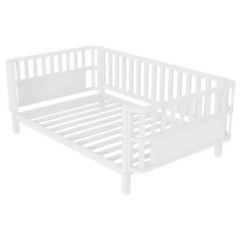 Letto a piattaforma singolo in metallo per bambini con sponde rimovibili – Nero / Bianco, 1 bambino