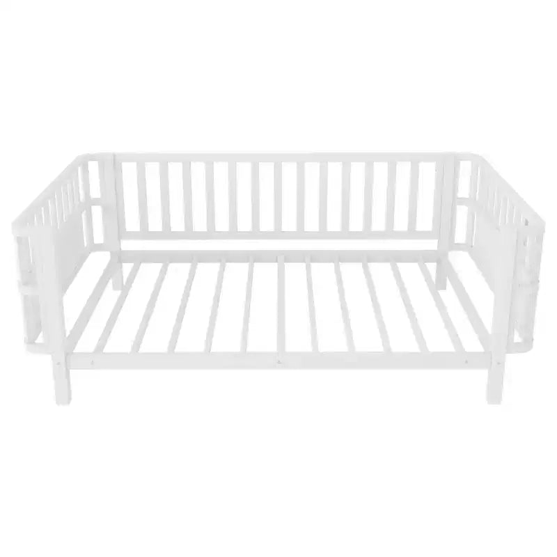 Letto a piattaforma singolo in metallo per bambini con sponde rimovibili – Nero / Bianco, 1 bambino