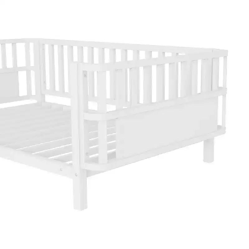 Letto a piattaforma singolo in metallo per bambini con sponde rimovibili – Nero / Bianco, 1 bambino