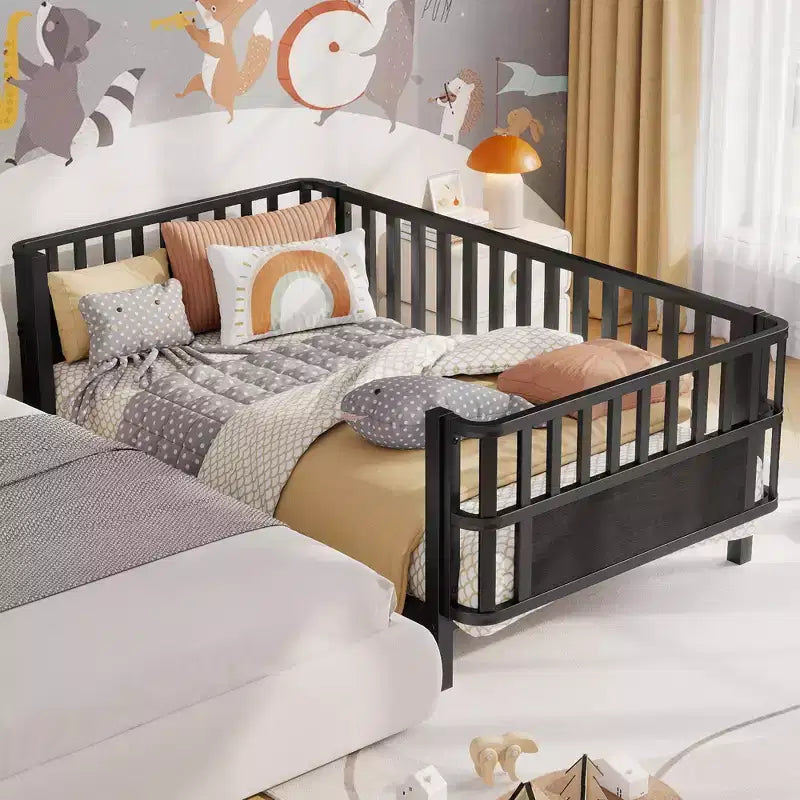 Letto a piattaforma singolo in metallo per bambini con sponde rimovibili – Nero / Bianco, 1 bambino