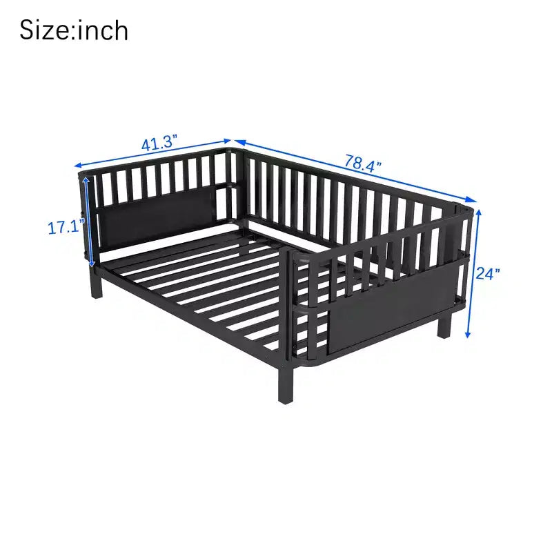 Letto a piattaforma singolo in metallo per bambini con sponde rimovibili – Nero / Bianco, 1 bambino