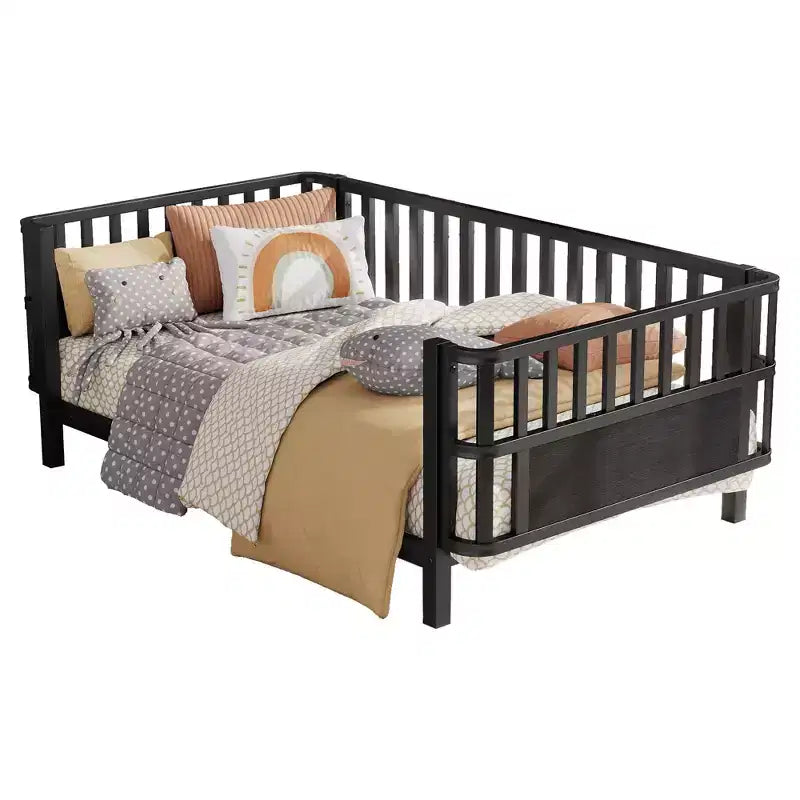 Letto a piattaforma singolo in metallo per bambini con sponde rimovibili – Nero / Bianco, 1 bambino