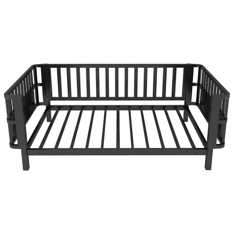 Letto a piattaforma singolo in metallo per bambini con sponde rimovibili – Nero / Bianco, 1 bambino