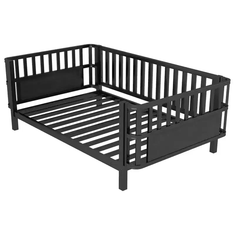 Letto a piattaforma singolo in metallo per bambini con sponde rimovibili – Nero / Bianco, 1 bambino