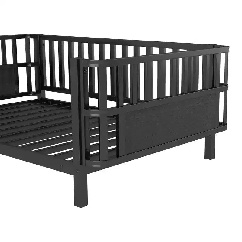Letto a piattaforma singolo in metallo per bambini con sponde rimovibili – Nero / Bianco, 1 bambino