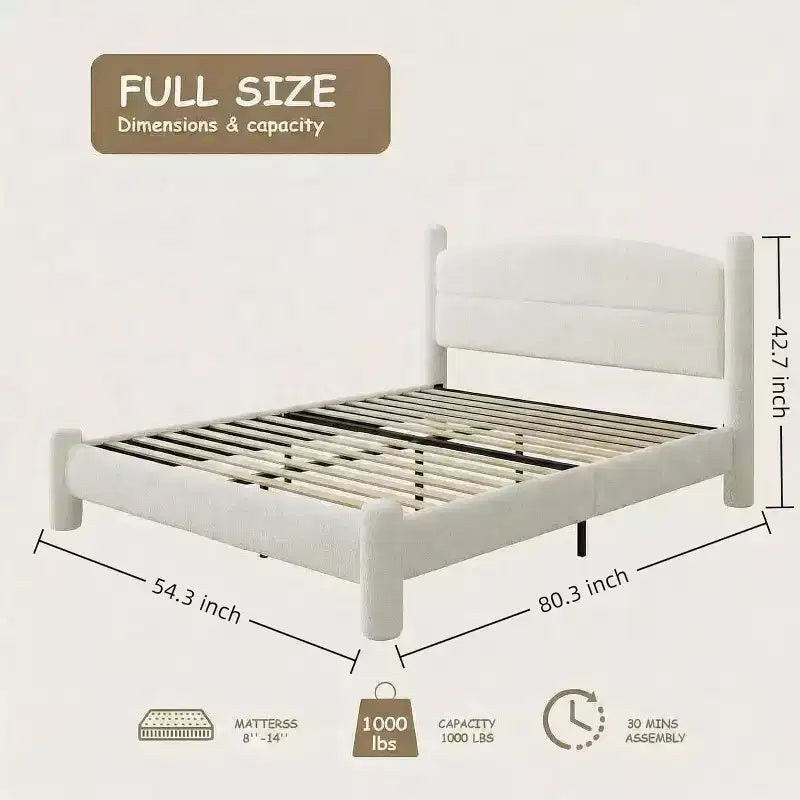 Struttura letto imbottita in Bouclé Beige, Nessuna Box Spring Necessaria – Singolo / Matrimoniale / Queen