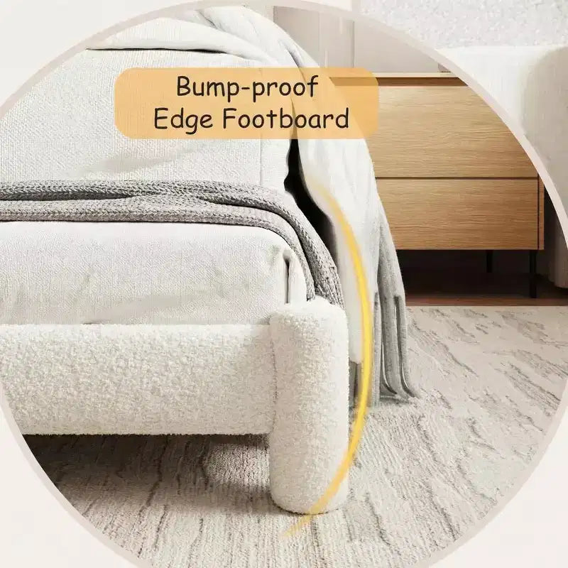 Struttura letto imbottita in Bouclé Beige, Nessuna Box Spring Necessaria – Singolo / Matrimoniale / Queen