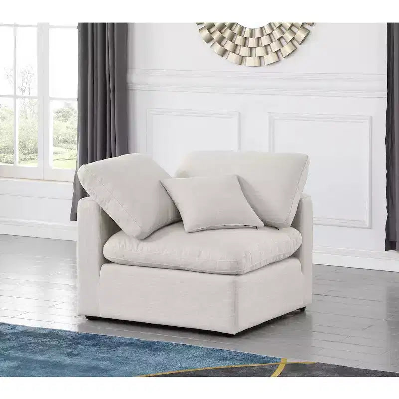 Sedia angolare in tessuto effetto lino – Beige / Nero / Crema / Grigio / Blu navy / Bianco, 1 posto a sedere