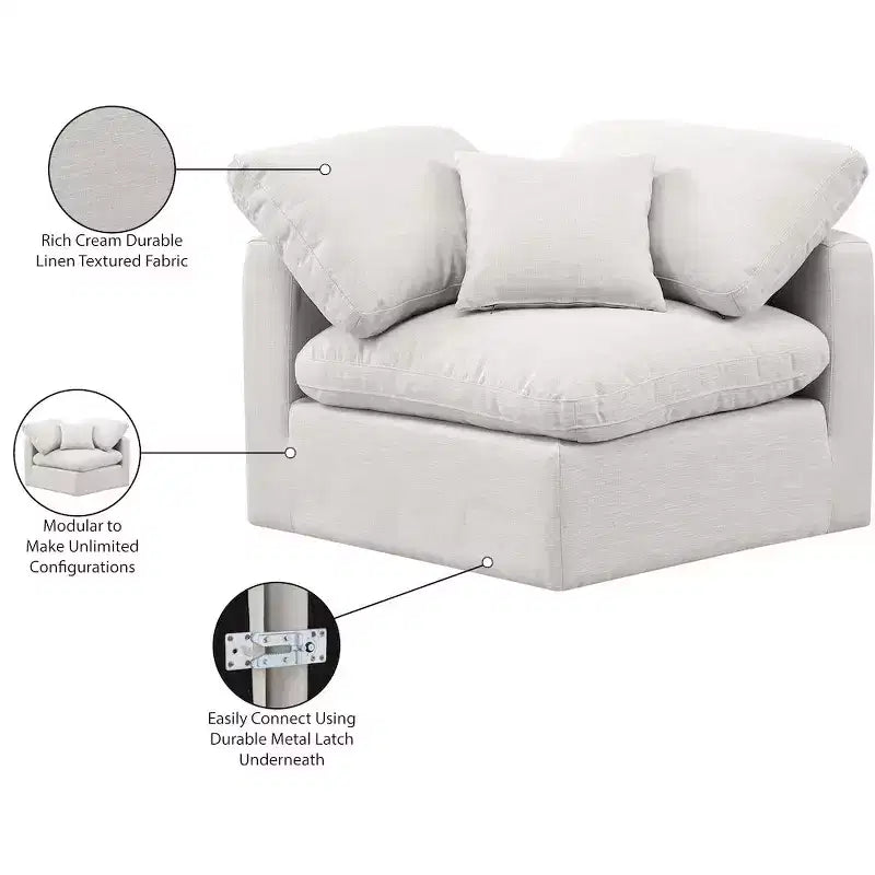 Sedia angolare in tessuto effetto lino – Beige / Nero / Crema / Grigio / Blu navy / Bianco, 1 posto a sedere