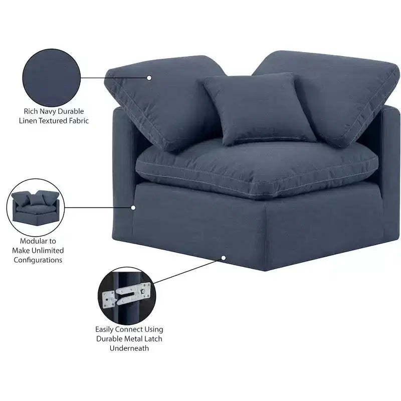 Sedia angolare in tessuto effetto lino – Beige / Nero / Crema / Grigio / Blu navy / Bianco, 1 posto a sedere