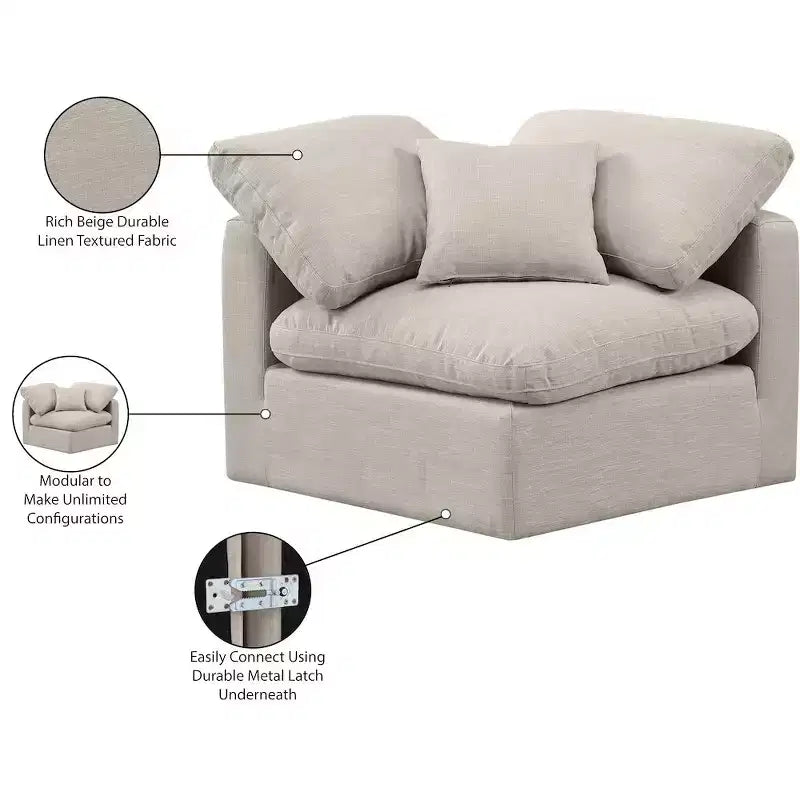 Sedia angolare in tessuto effetto lino – Beige / Nero / Crema / Grigio / Blu navy / Bianco, 1 posto a sedere