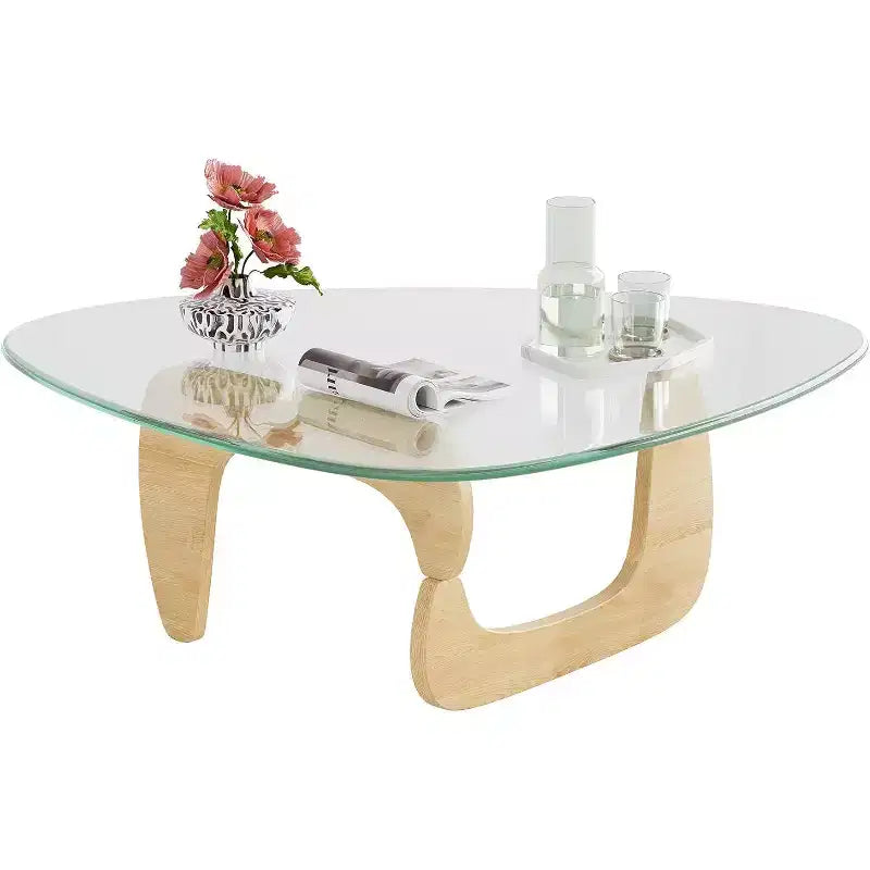 Tavolino da caffè in vetro triangolare – Nero / Espresso / Naturale, Stile Mid-Century