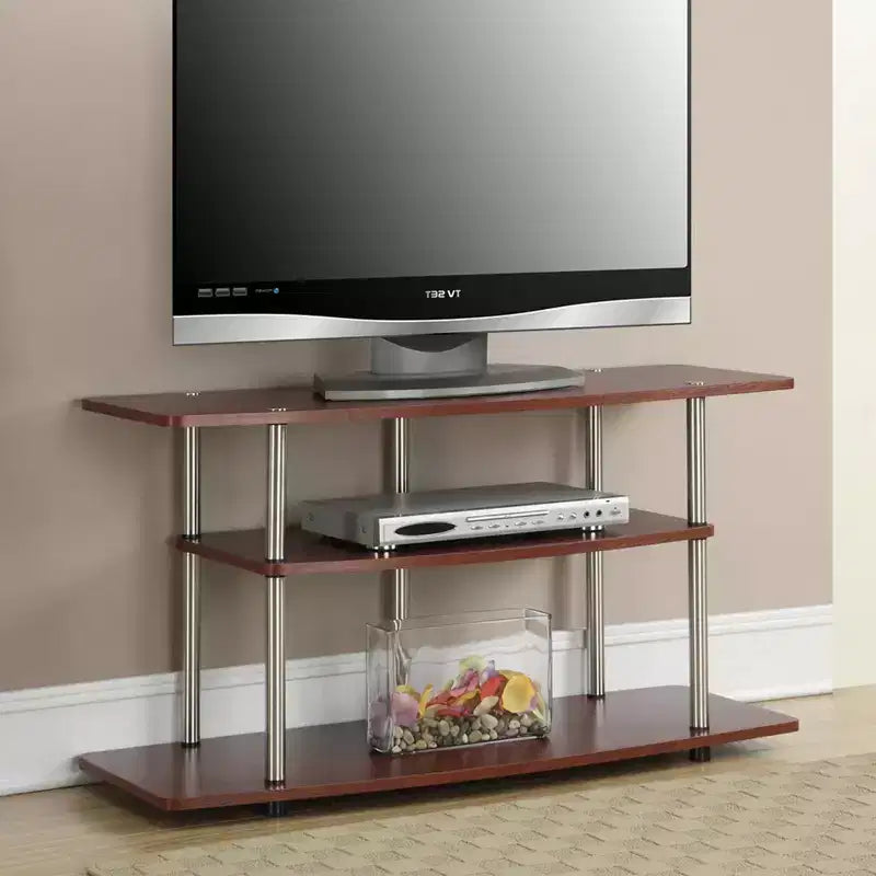 Mobile porta TV a 3 ripiani a giorno, Ciliegio / Nero / Nero Legno di Grana, Per 1 TV fino a 43"