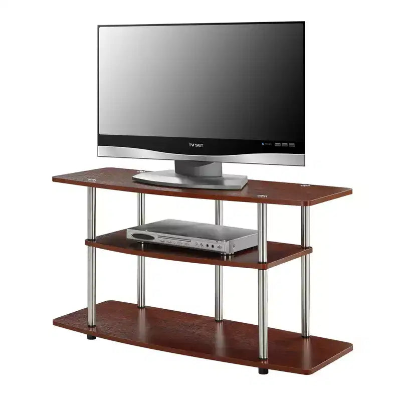Mobile porta TV a 3 ripiani a giorno, Ciliegio / Nero / Nero Legno di Grana, Per 1 TV fino a 43"