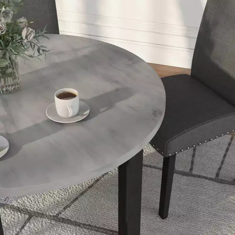 Set da pranzo rotondo a 5 pezzi in similmarmo grigio e bianco (4 posti)