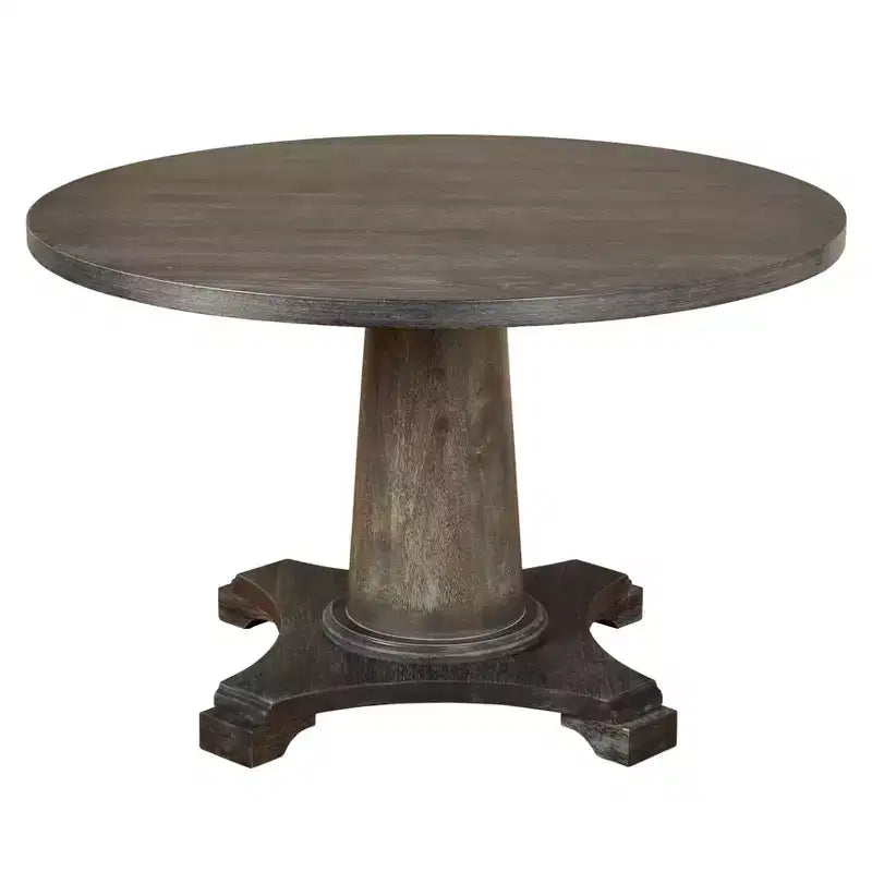angelo:HOME Ariane Round Pedestal Dining Table Gray: Vintage Style, 4-Seater