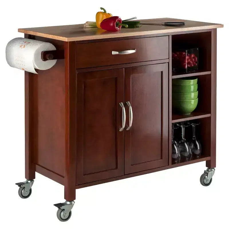 Carrello da Cucina Mobile Noce e Naturale con Cassetto, per 1-2 Persone
