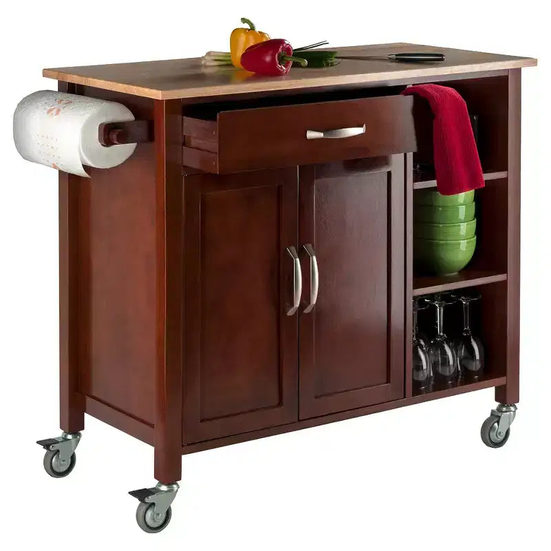 Carrello da Cucina Mobile Noce e Naturale con Cassetto, per 1-2 Persone