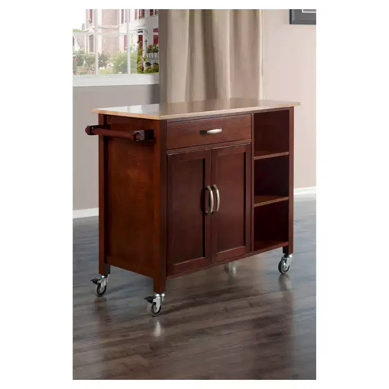 Carrello da Cucina Mobile Noce e Naturale con Cassetto, per 1-2 Persone