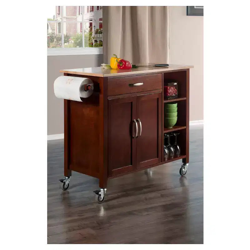 Carrello da Cucina Mobile Noce e Naturale con Cassetto, per 1-2 Persone