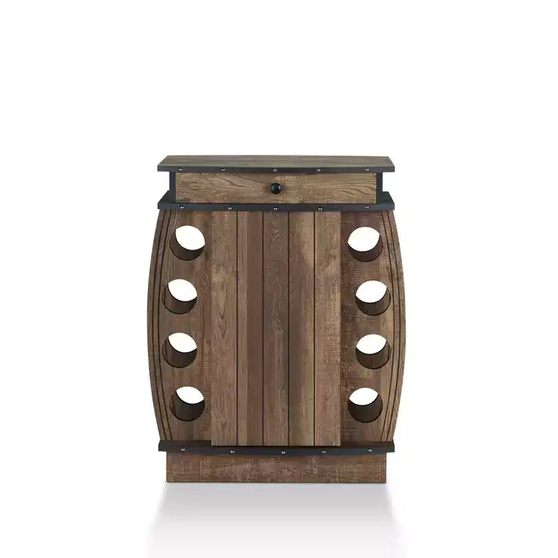Credenza portavino in legno naturale effetto invecchiato, con portabottiglie da 8 posti, porta calici e cassetto, montaggio per 1 persona