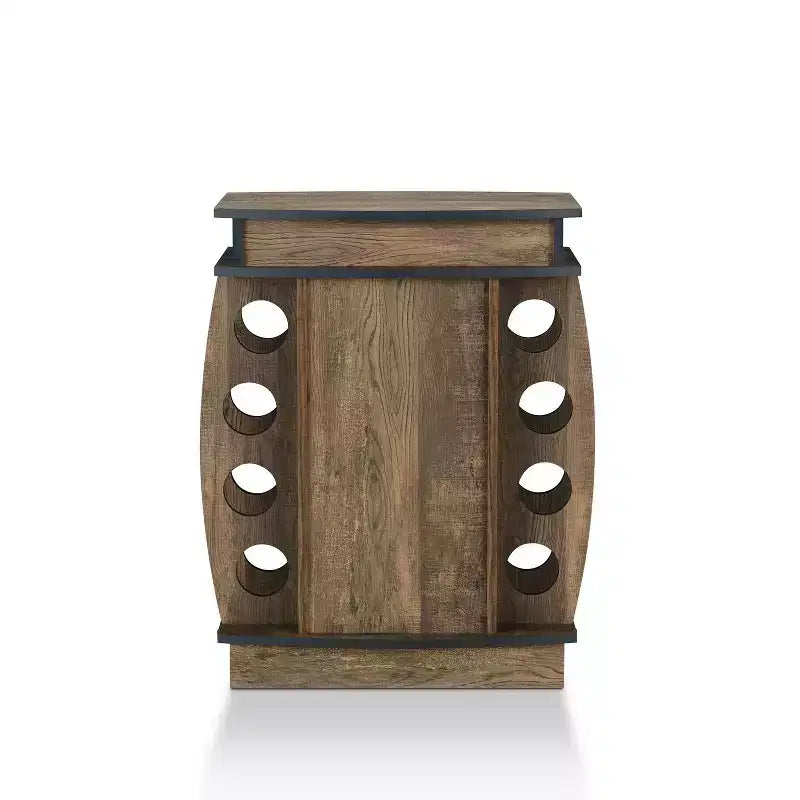 Credenza portavino in legno naturale effetto invecchiato, con portabottiglie da 8 posti, porta calici e cassetto, montaggio per 1 persona