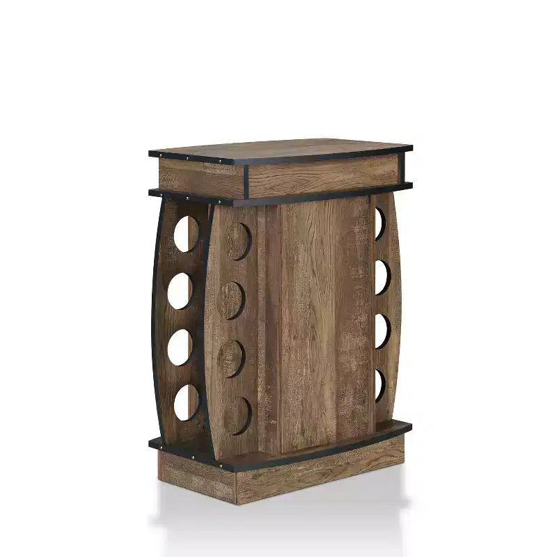Credenza portavino in legno naturale effetto invecchiato, con portabottiglie da 8 posti, porta calici e cassetto, montaggio per 1 persona