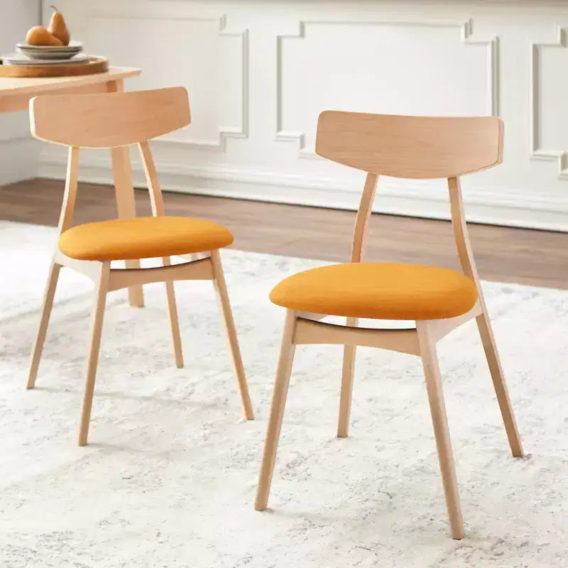 Set da pranzo rettangolare Mid-Century Modern 7 pezzi, naturale/arancione, 6 posti