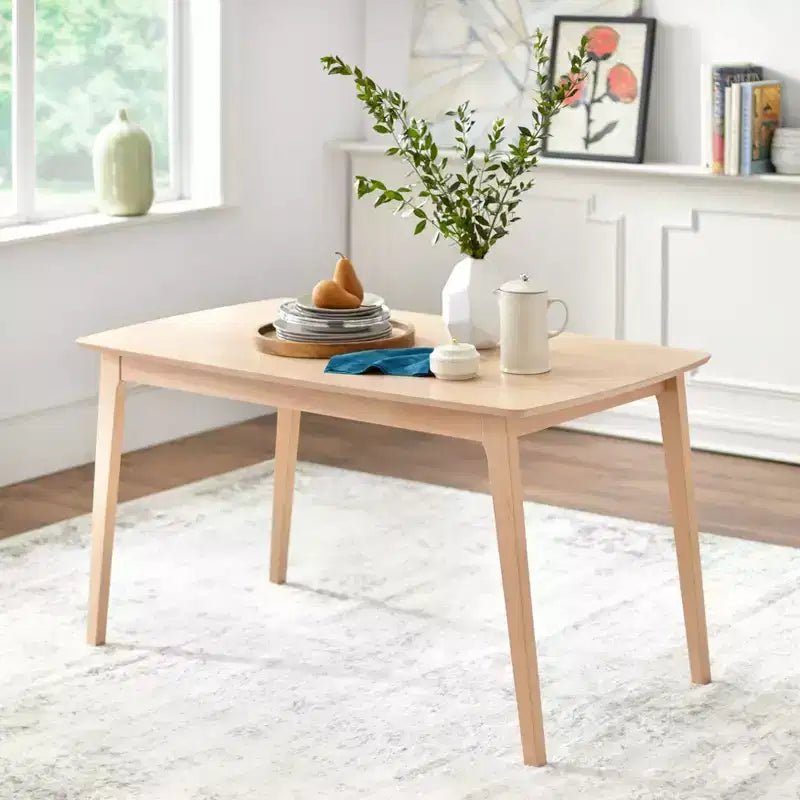 Set da pranzo rettangolare Mid-Century Modern 7 pezzi, naturale/arancione, 6 posti