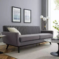 Divano in velluto grigio, trapuntato a canali, 4 posti