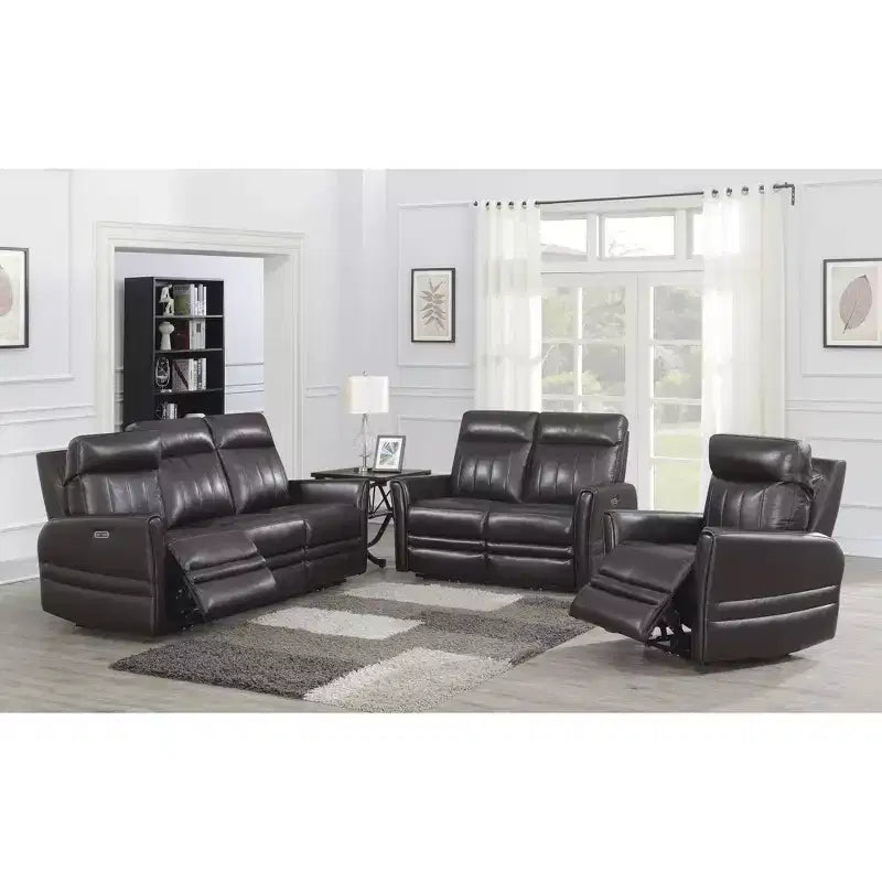 Coachella Power Recliner Chair Brown: Contemporary Accent with USB Port, High-Density Foam, Glossy Finish, Upholstered