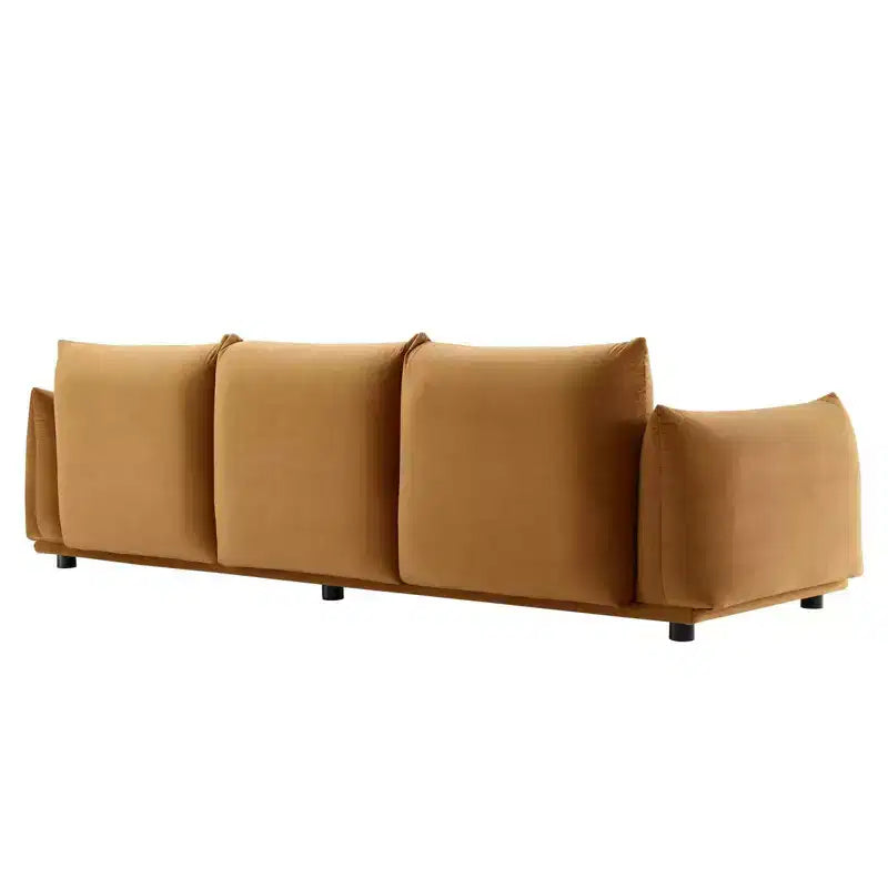 Divano in velluto color cognac, stile moderno, posti a sedere fino a 4