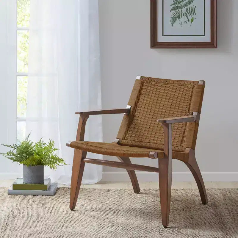 Sedia accent con braccioli in rattan naturale, 1 posto – Struttura in legno di mogano