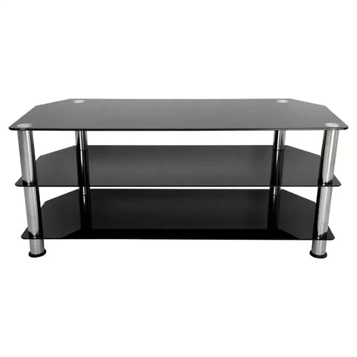 Glass Shelves TV Stand for TVs up to 55" - Silver/Black: Chrome Legs, Corner Fit, Open Design