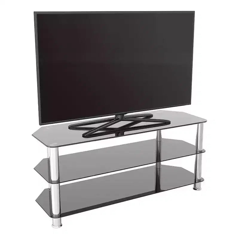 Mobile TV nero e argento con ripiani in vetro temperato – Adatto fino a 55", assemblaggio da 2 persone