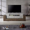 Mobile TV in cemento e rovere di recupero, stile industriale, adatto a TV fino a 80", montaggio da 1 persona
