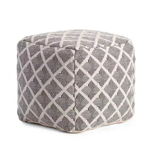 Pouf/Ottoman geometrico quadrato bianco e nero, 1 posto
