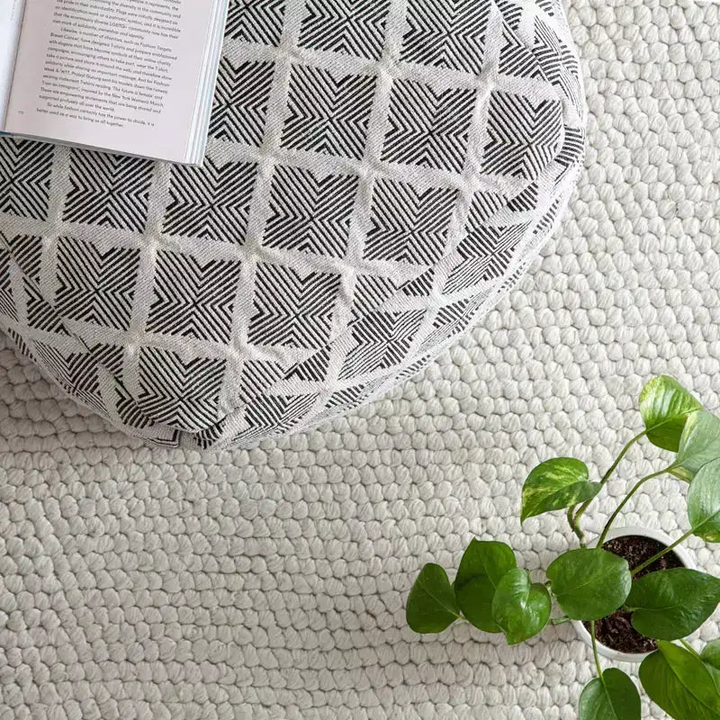 Pouf/Ottoman geometrico quadrato bianco e nero, 1 posto