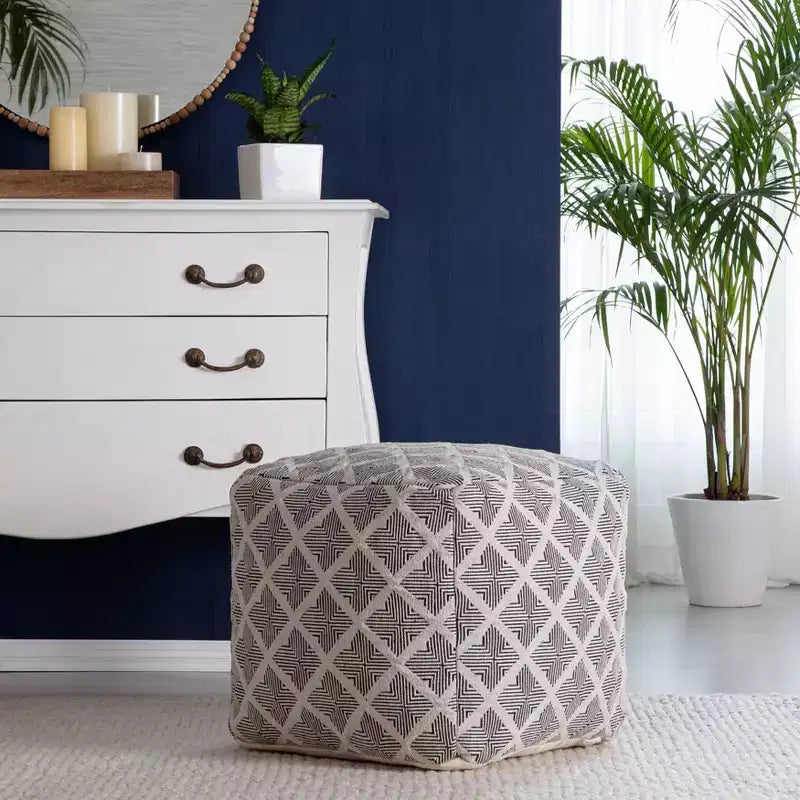 Pouf/Ottoman geometrico quadrato bianco e nero, 1 posto