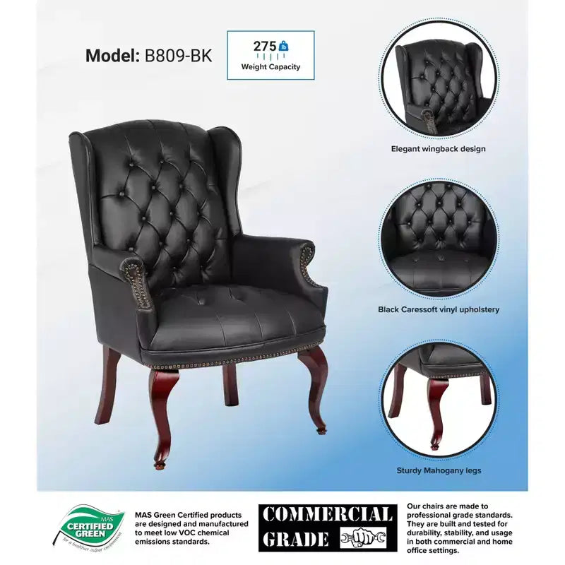 Poltrona per gli ospiti Wingback in vinile nero, monoposto