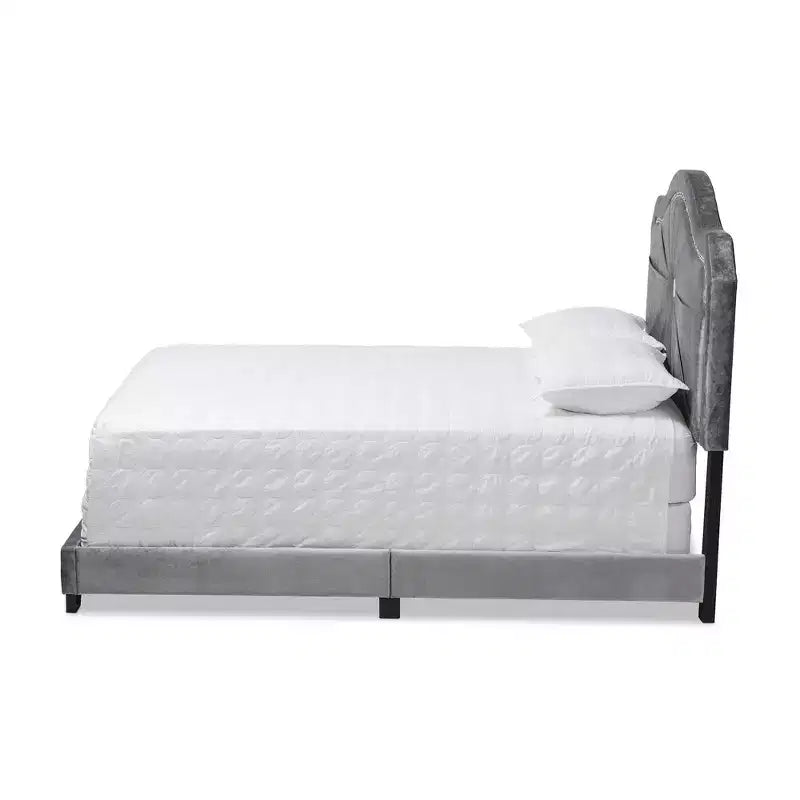Letto Queen imbottito in velluto trapuntato, grigio, 2 posti letto