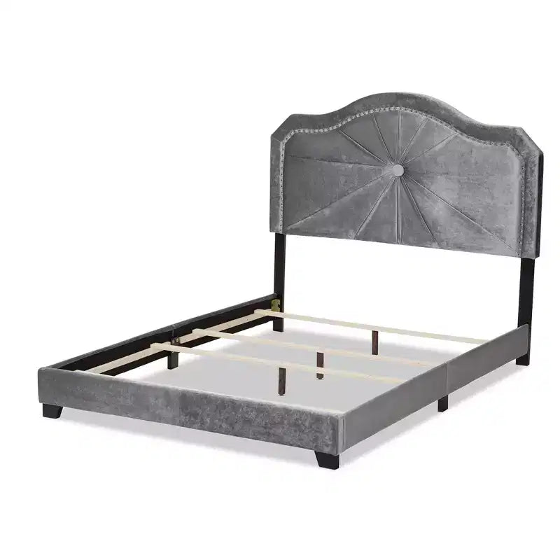 Letto Queen imbottito in velluto trapuntato, grigio, 2 posti letto