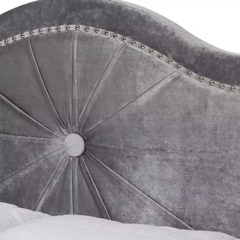 Letto Queen imbottito in velluto trapuntato, grigio, 2 posti letto