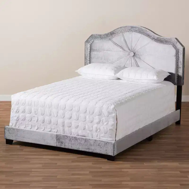 Letto Queen imbottito in velluto trapuntato, grigio, 2 posti letto