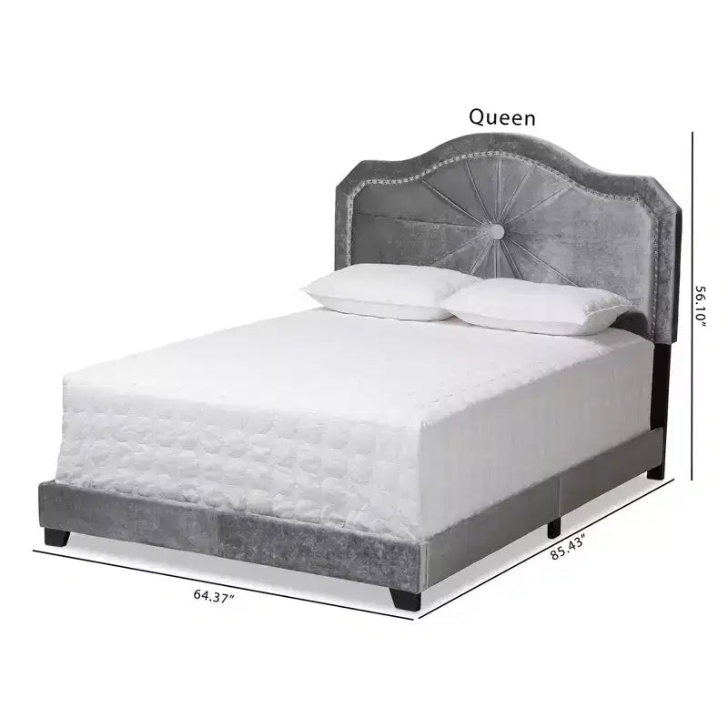 Letto Queen imbottito in velluto trapuntato, grigio, 2 posti letto